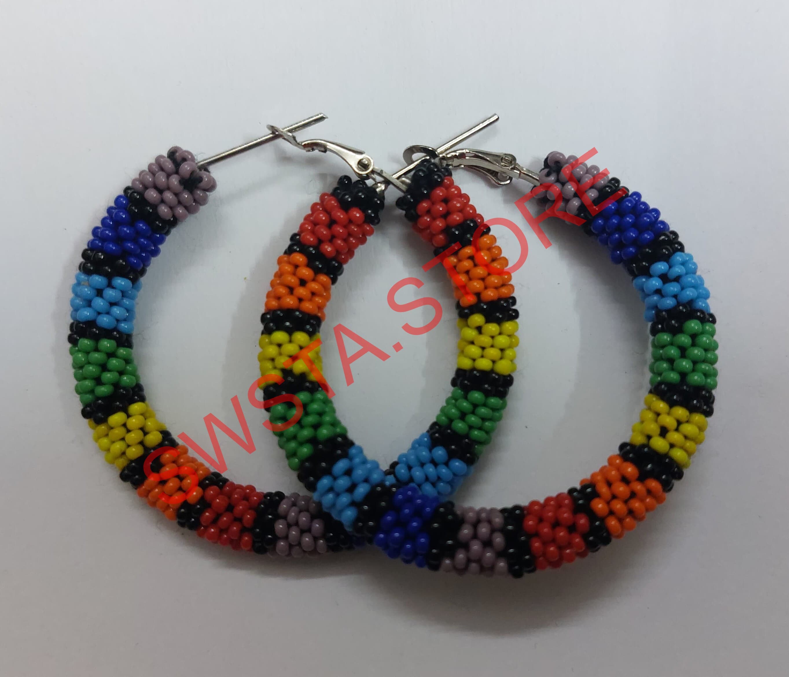 Bead Crochet Hoop Earrings - Rainbow